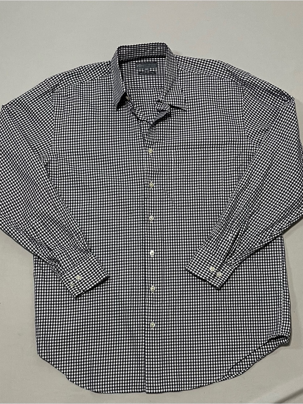 Hickey Freeman Navy & White Houndstooth Dress Shirt